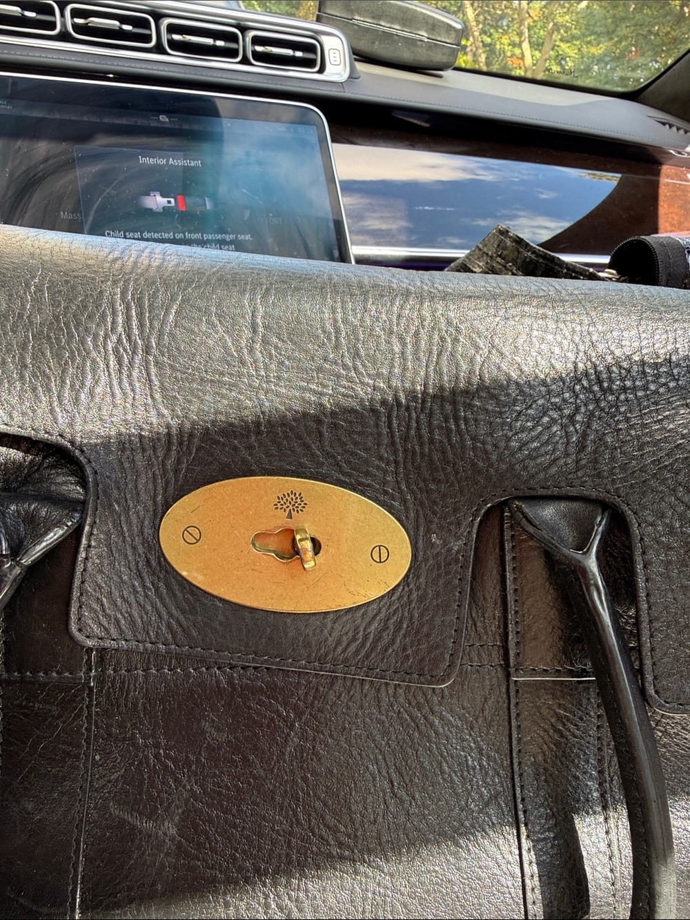 Mulberry Black Leather Tote with Gold Turnlock
